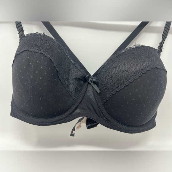 Adore Me Black Lace Polka Dot Bow Adjustable Straps Bra 36C - Picture 2 of 13